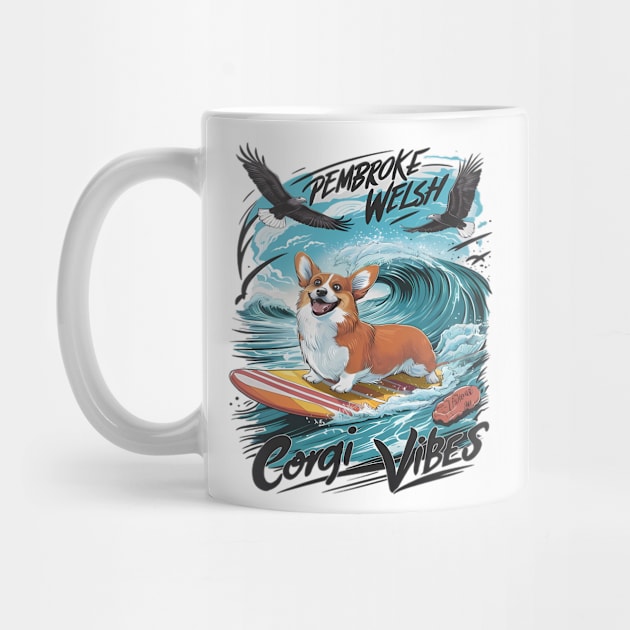 Pembroke Welsh Corgi Surfing The Wave Rider by coollooks